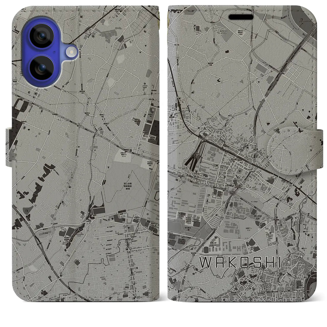 【和光市(埼玉県)】地図柄iPhoneケース(手帳タイプ)モノトーン・iPhone 16 Pro Max 用