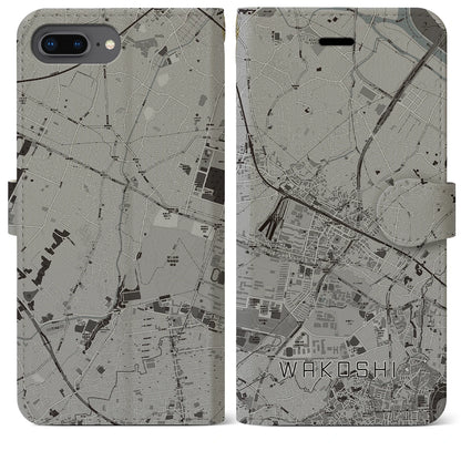 【和光市（埼玉県）】地図柄iPhoneケース（手帳タイプ）モノトーン・iPhone 8Plus /7Plus / 6sPlus / 6Plus 用