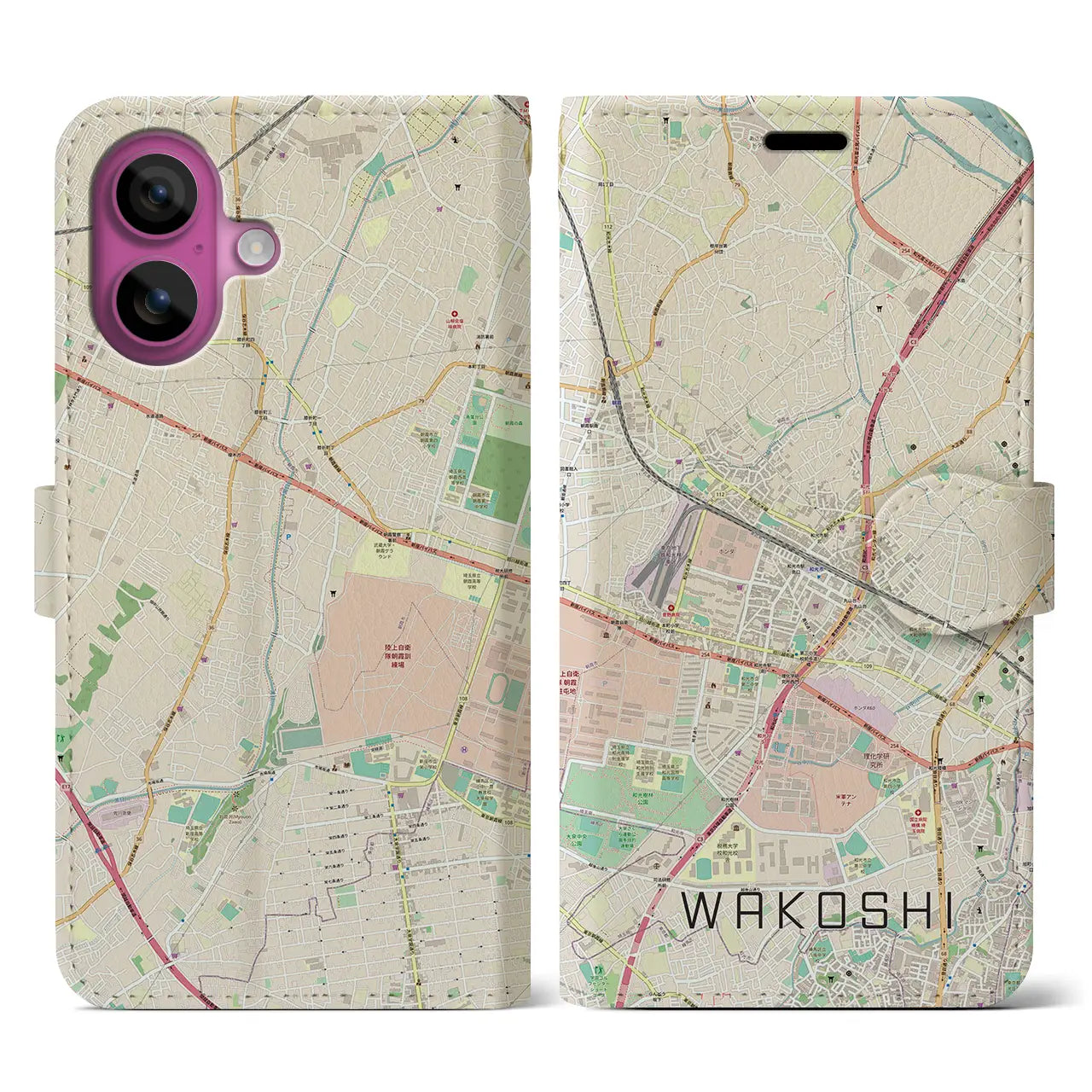 【和光市（埼玉県）】地図柄iPhoneケース（手帳タイプ）ナチュラル・iPhone 16 Pro 用