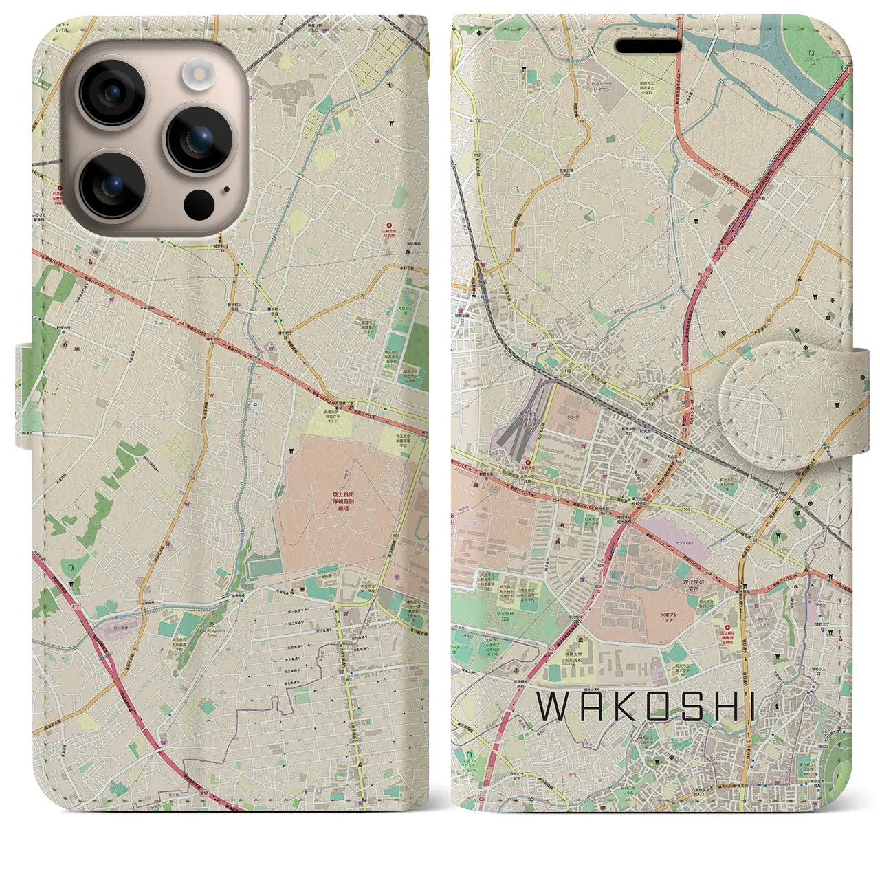 【和光市（埼玉県）】地図柄iPhoneケース（手帳タイプ）ナチュラル・iPhone 16 Plus 用