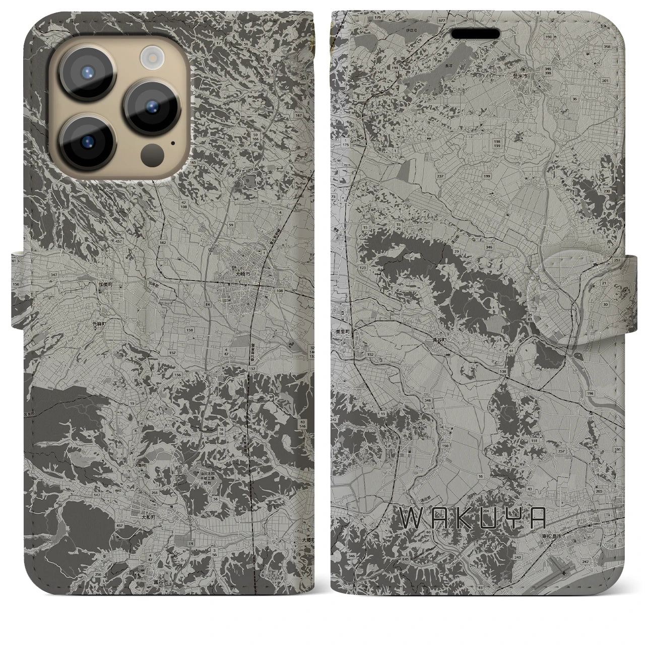 【涌谷（宮城県）】地図柄iPhoneケース（手帳タイプ）