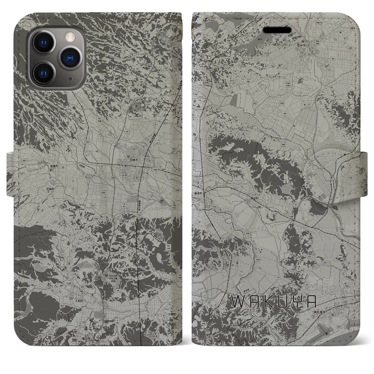 【涌谷（宮城県）】地図柄iPhoneケース（手帳タイプ）