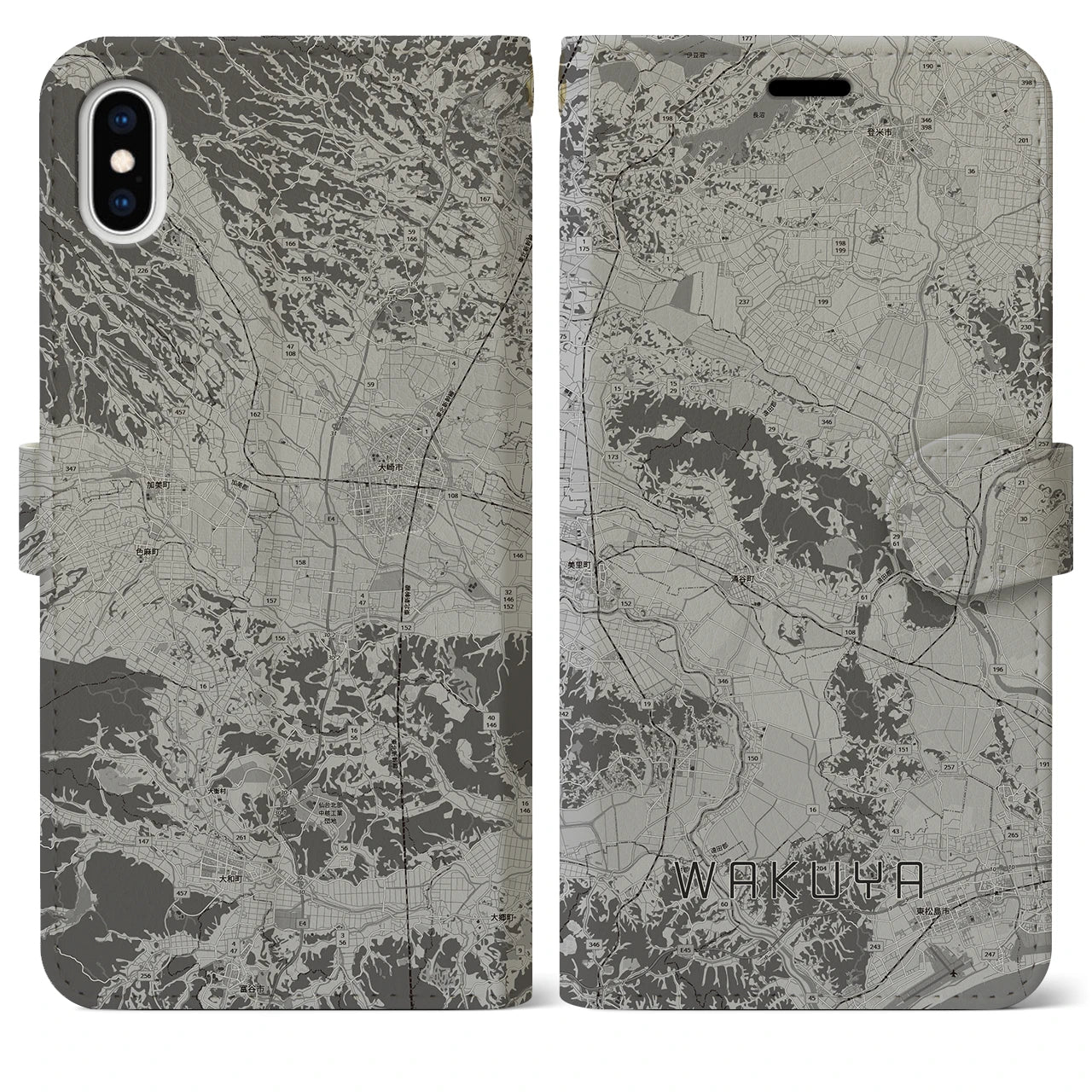 【涌谷（宮城県）】地図柄iPhoneケース（手帳タイプ）