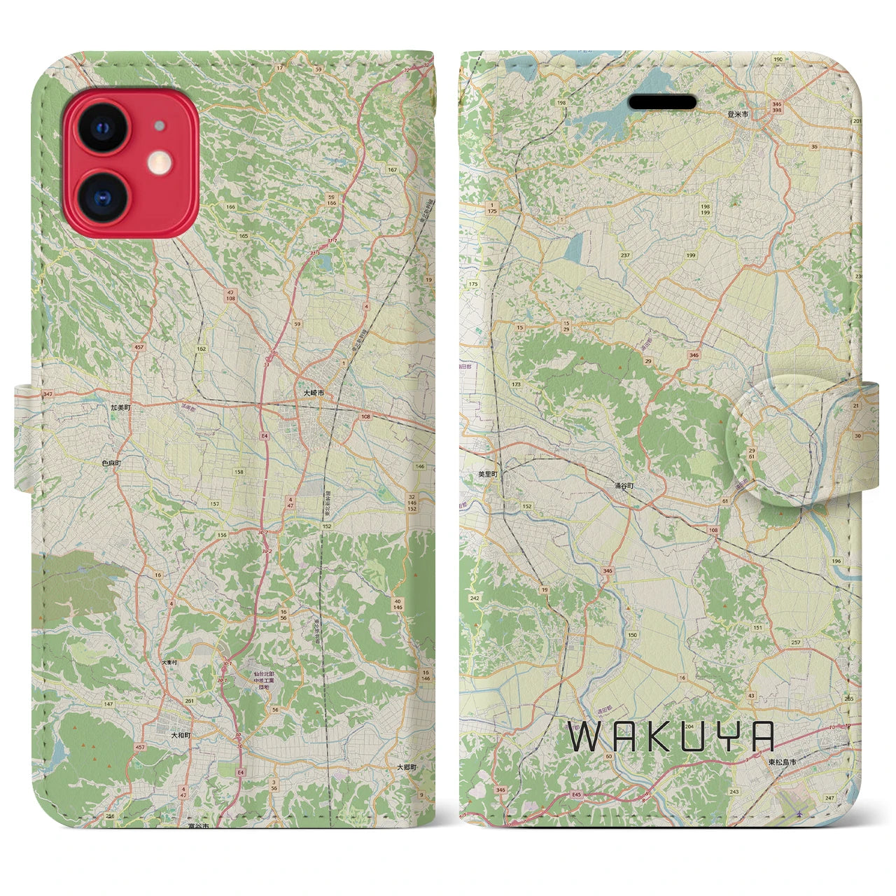 【涌谷（宮城県）】地図柄iPhoneケース（手帳タイプ）