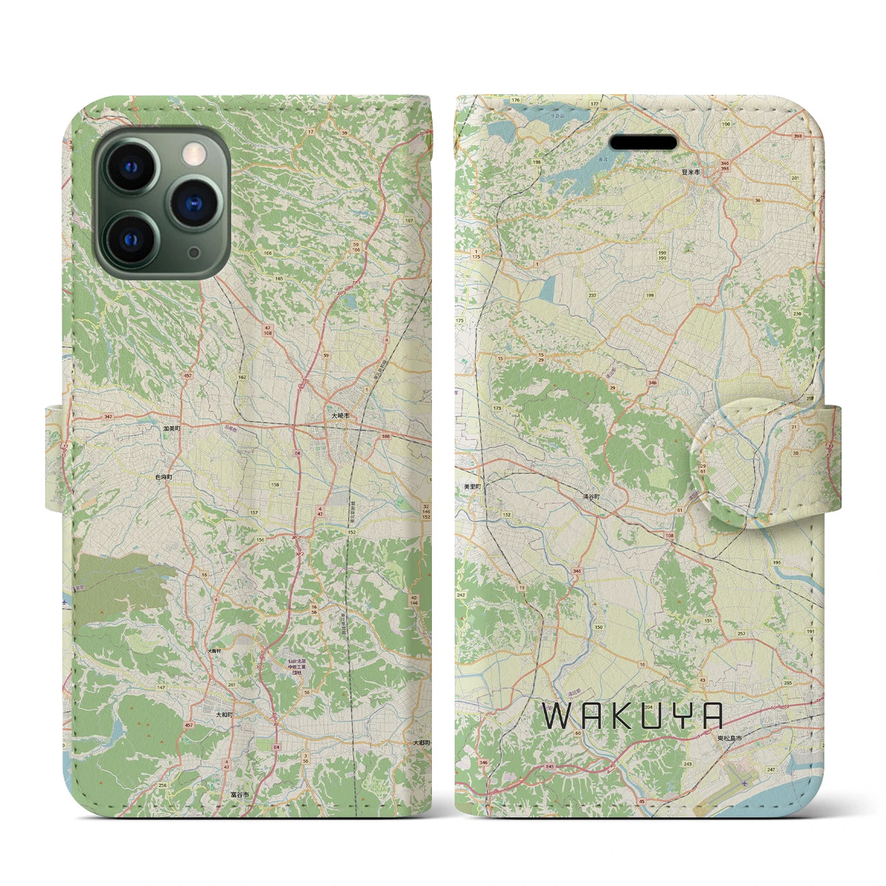 【涌谷（宮城県）】地図柄iPhoneケース（手帳タイプ）