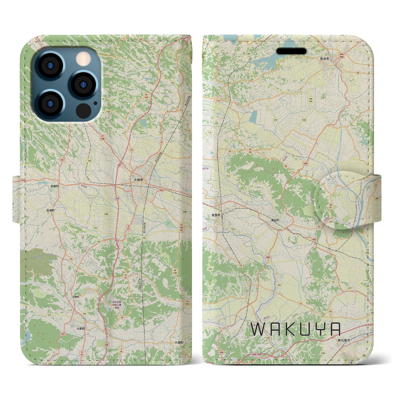 【涌谷（宮城県）】地図柄iPhoneケース（手帳タイプ）