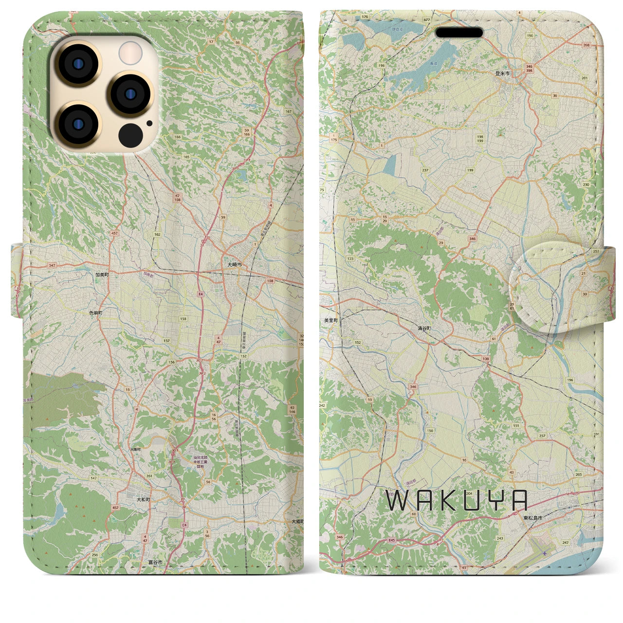 【涌谷（宮城県）】地図柄iPhoneケース（手帳タイプ）