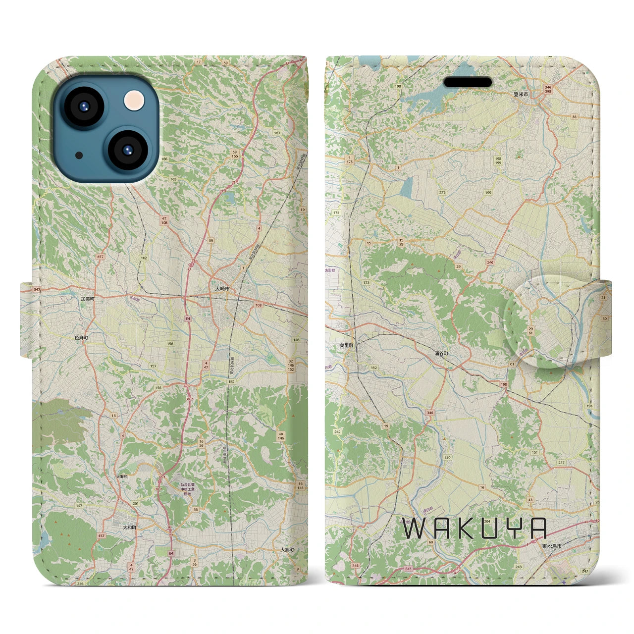 【涌谷（宮城県）】地図柄iPhoneケース（手帳タイプ）