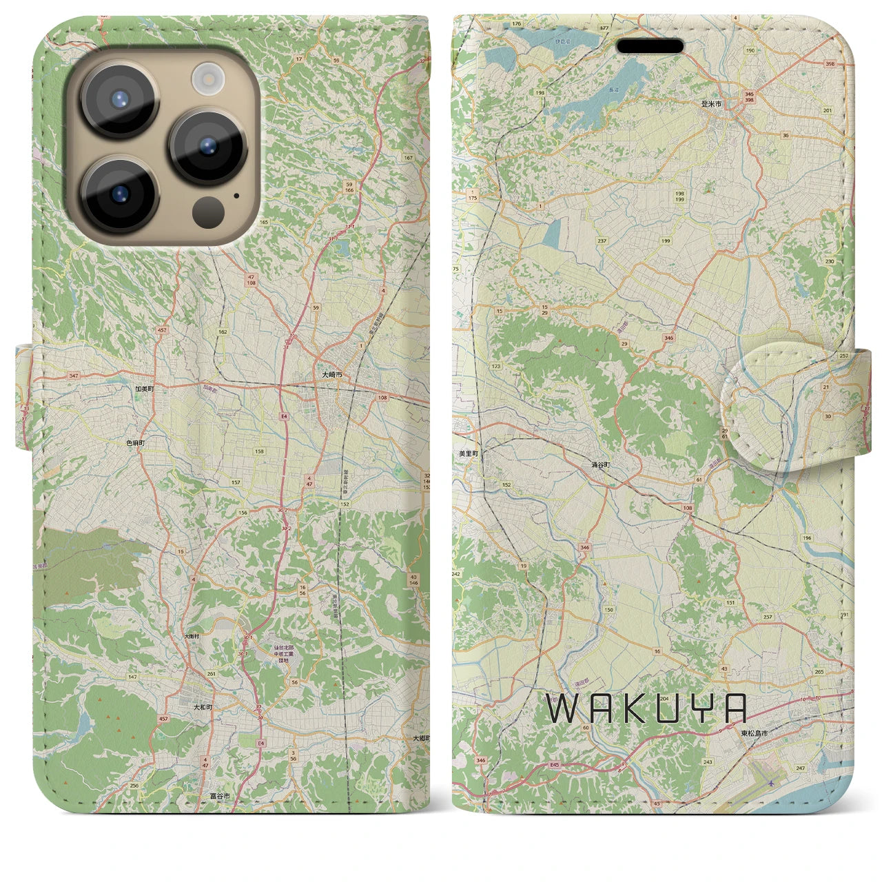 【涌谷（宮城県）】地図柄iPhoneケース（手帳タイプ）