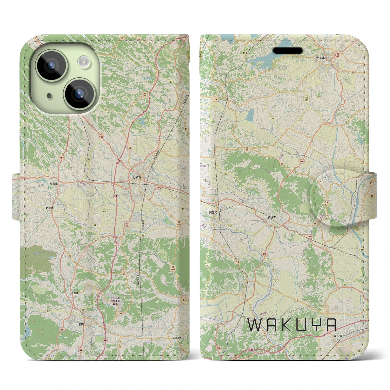 【涌谷（宮城県）】地図柄iPhoneケース（手帳タイプ）