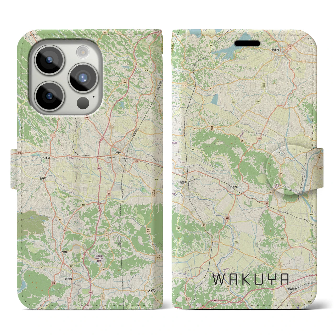 【涌谷（宮城県）】地図柄iPhoneケース（手帳タイプ）