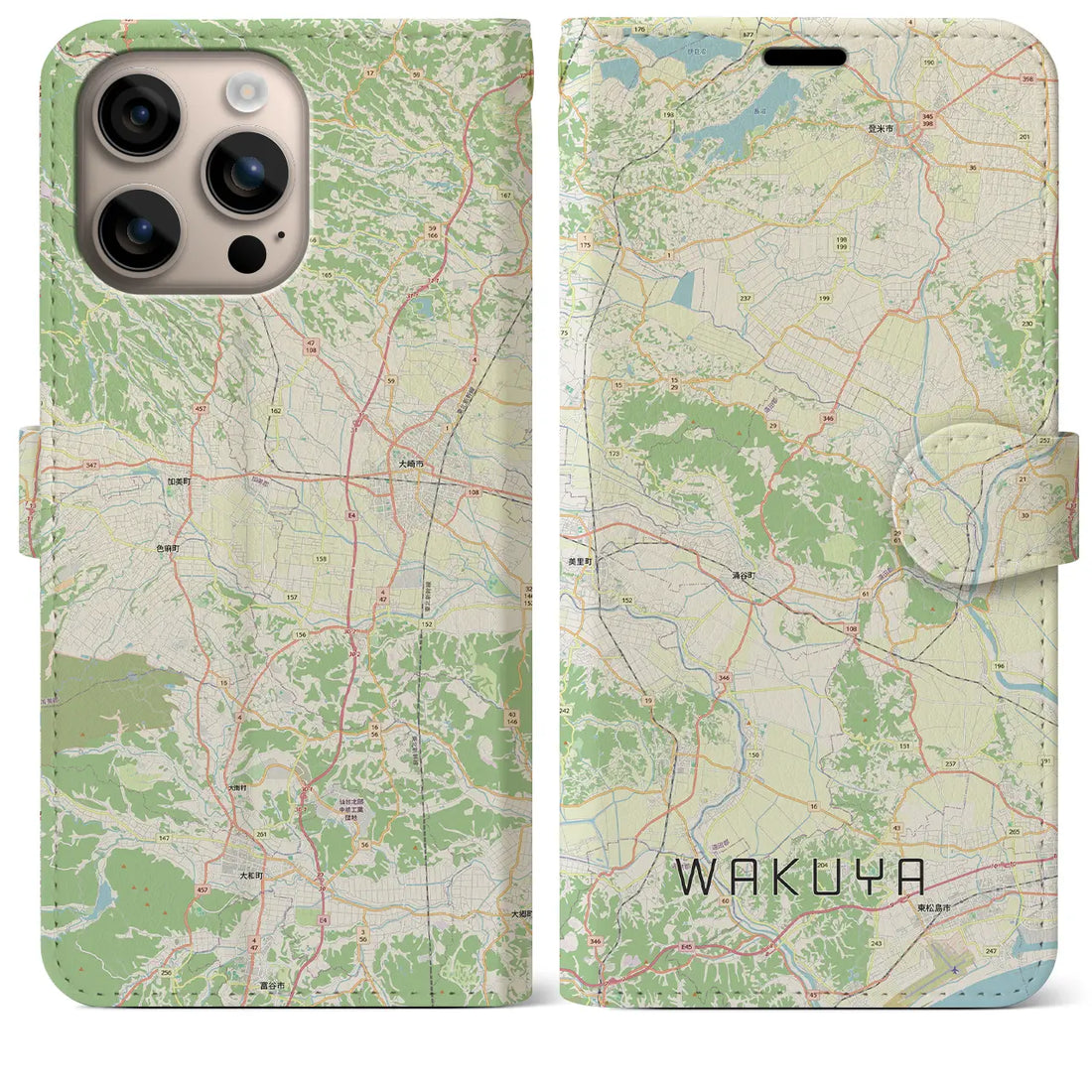【涌谷（宮城県）】地図柄iPhoneケース（手帳タイプ）