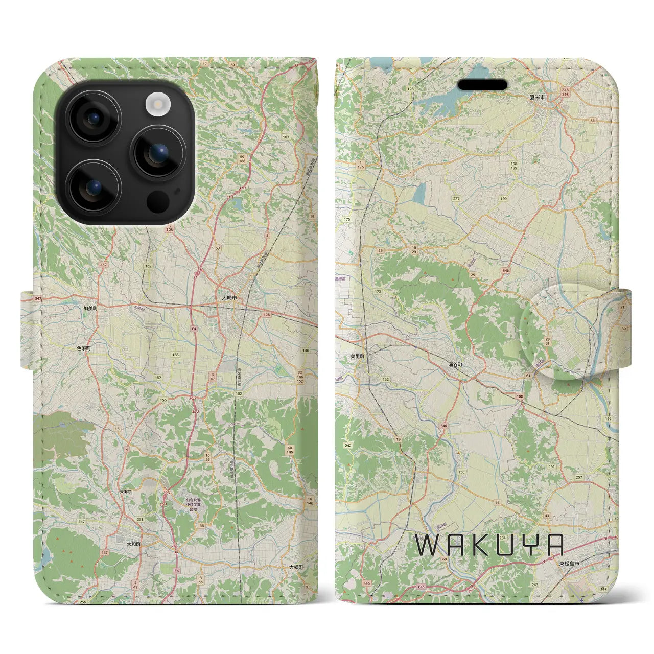 【涌谷（宮城県）】地図柄iPhoneケース（手帳タイプ）
