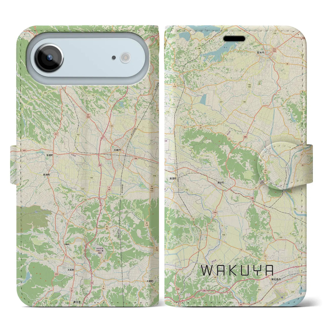 【涌谷（宮城県）】地図柄iPhoneケース（手帳タイプ）モノトーン・iPhone 17 Pro Max 用