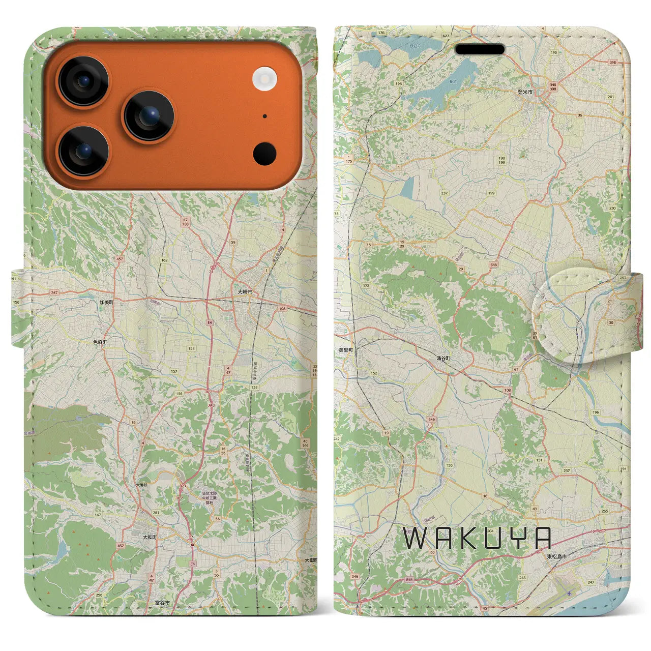 【涌谷（宮城県）】地図柄iPhoneケース（手帳タイプ）