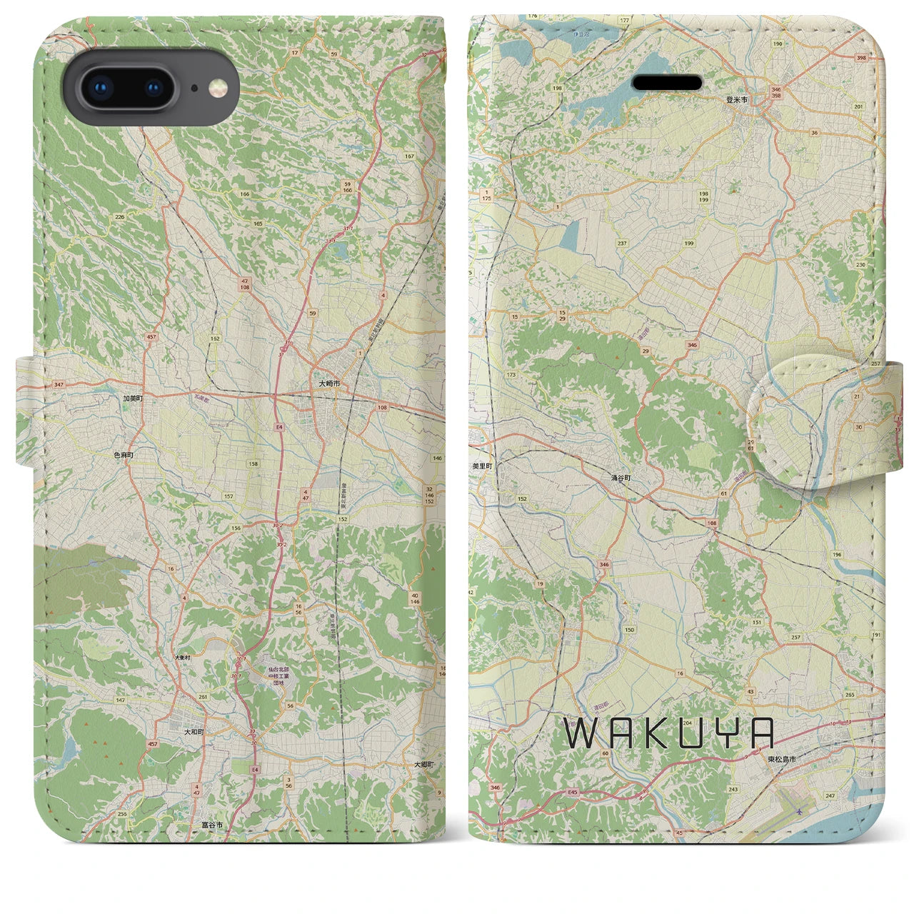 【涌谷（宮城県）】地図柄iPhoneケース（手帳タイプ）