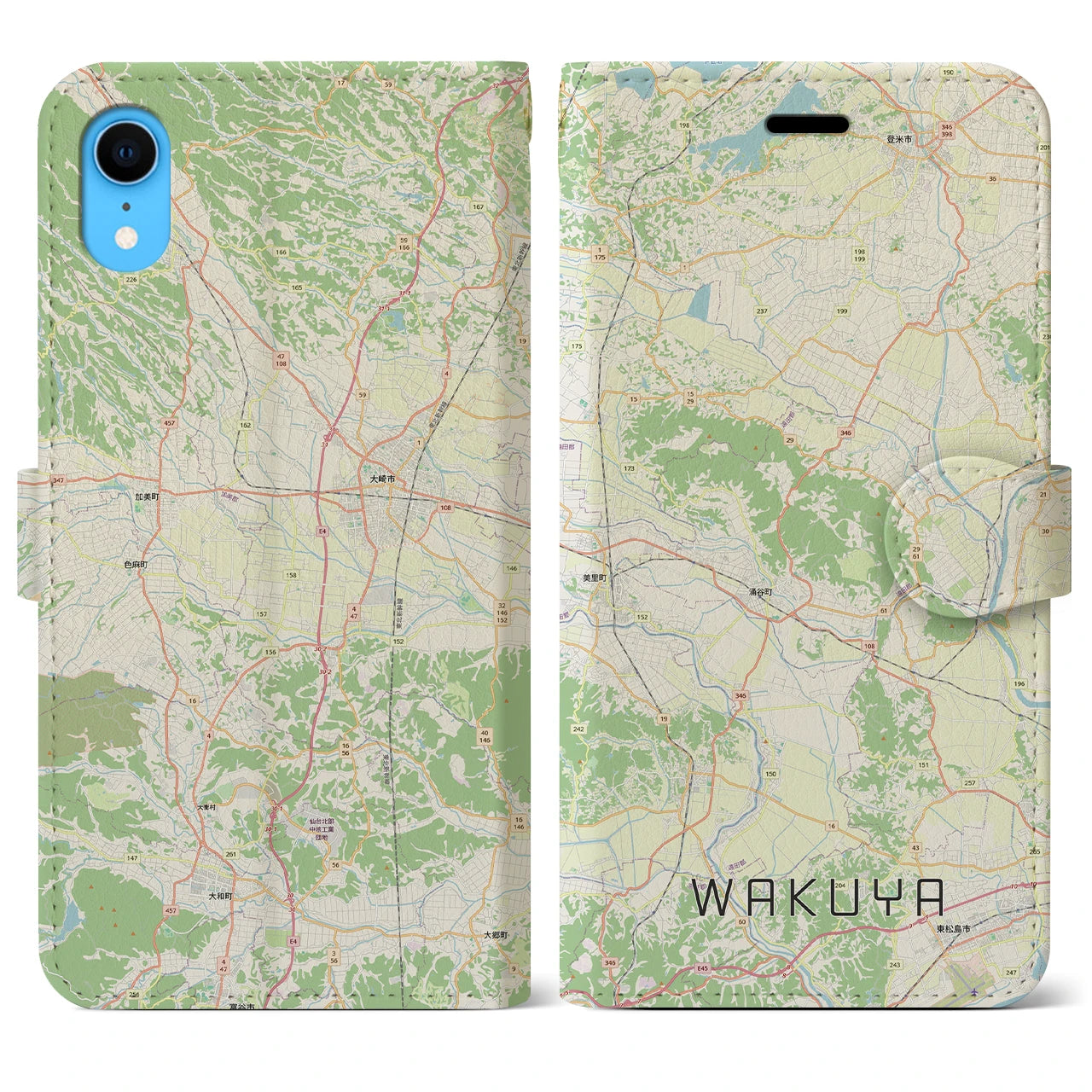 【涌谷（宮城県）】地図柄iPhoneケース（手帳タイプ）