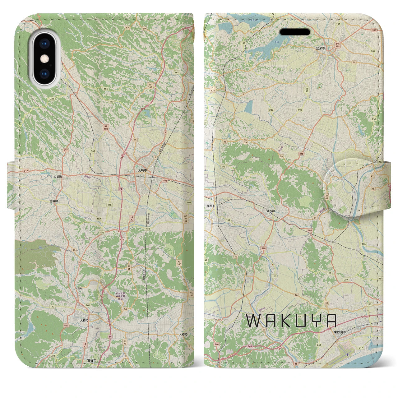 【涌谷（宮城県）】地図柄iPhoneケース（手帳タイプ）