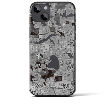 【ウォールドレイク（アメリカ）】地図柄iPhoneケース（クリアタイプ）モノトーン・iPhone 14 Plus 用