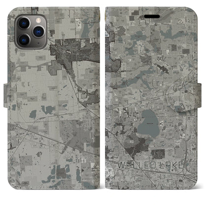 【ウォールドレイク（アメリカ）】地図柄iPhoneケース（手帳タイプ）モノトーン・iPhone 11 Pro Max 用