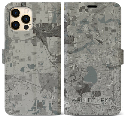 【ウォールドレイク（アメリカ）】地図柄iPhoneケース（手帳タイプ）モノトーン・iPhone 12 Pro Max 用