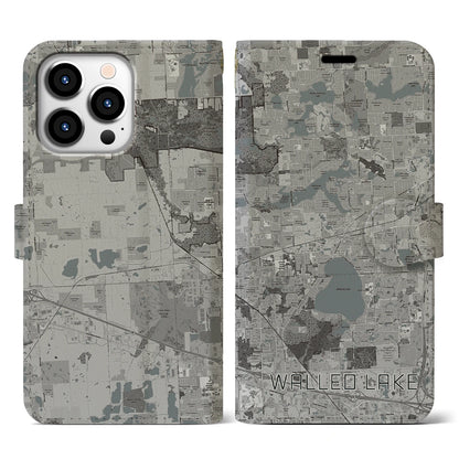【ウォールドレイク（アメリカ）】地図柄iPhoneケース（手帳タイプ）モノトーン・iPhone 13 Pro 用