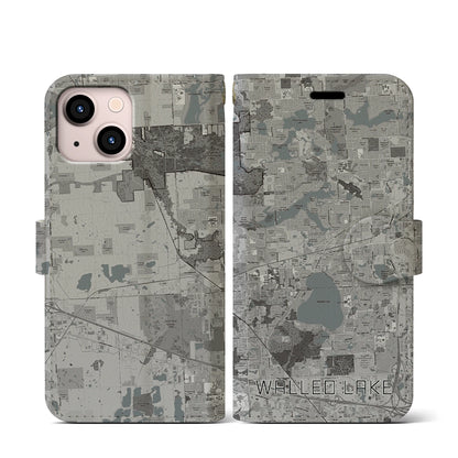 【ウォールドレイク（アメリカ）】地図柄iPhoneケース（手帳タイプ）モノトーン・iPhone 13 mini 用