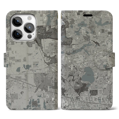 【ウォールドレイク（アメリカ）】地図柄iPhoneケース（手帳タイプ）モノトーン・iPhone 14 Pro 用
