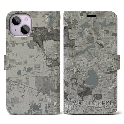 【ウォールドレイク（アメリカ）】地図柄iPhoneケース（手帳タイプ）モノトーン・iPhone 14 用