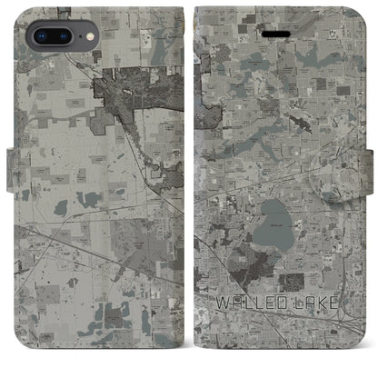 【ウォールドレイク（アメリカ）】地図柄iPhoneケース（手帳タイプ）モノトーン・iPhone 8Plus /7Plus / 6sPlus / 6Plus 用