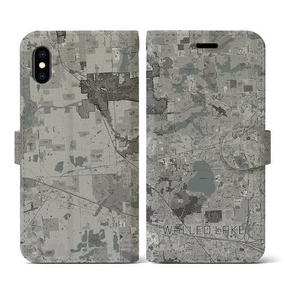 【ウォールドレイク（アメリカ）】地図柄iPhoneケース（手帳タイプ）モノトーン・iPhone XS / X 用