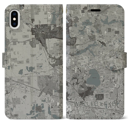 【ウォールドレイク（アメリカ）】地図柄iPhoneケース（手帳タイプ）モノトーン・iPhone XS Max 用