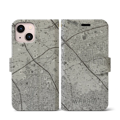 【蕨（埼玉県）】地図柄iPhoneケース（手帳タイプ）モノトーン・iPhone 13 mini 用