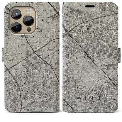 【蕨（埼玉県）】地図柄iPhoneケース（手帳タイプ）モノトーン・iPhone 14 Pro Max 用