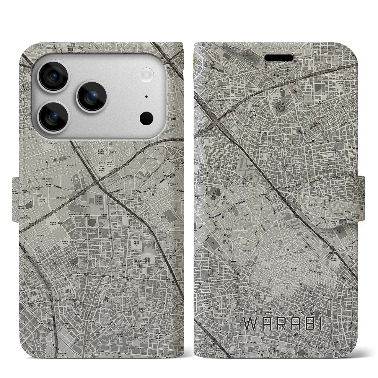 【蕨（埼玉県）】地図柄iPhoneケース（手帳タイプ）