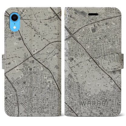 【蕨（埼玉県）】地図柄iPhoneケース（手帳タイプ）モノトーン・iPhone XR 用