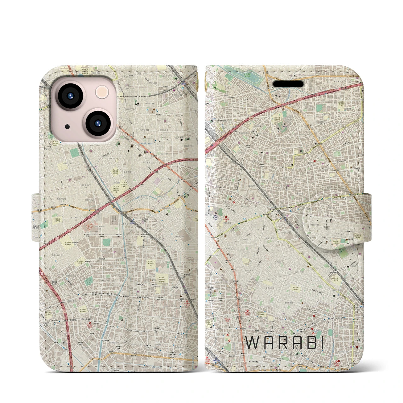 【蕨（埼玉県）】地図柄iPhoneケース（手帳タイプ）