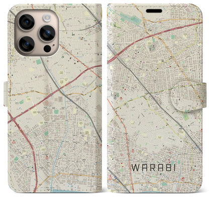 【蕨（埼玉県）】地図柄iPhoneケース（手帳タイプ）ナチュラル・iPhone 16 Plus 用