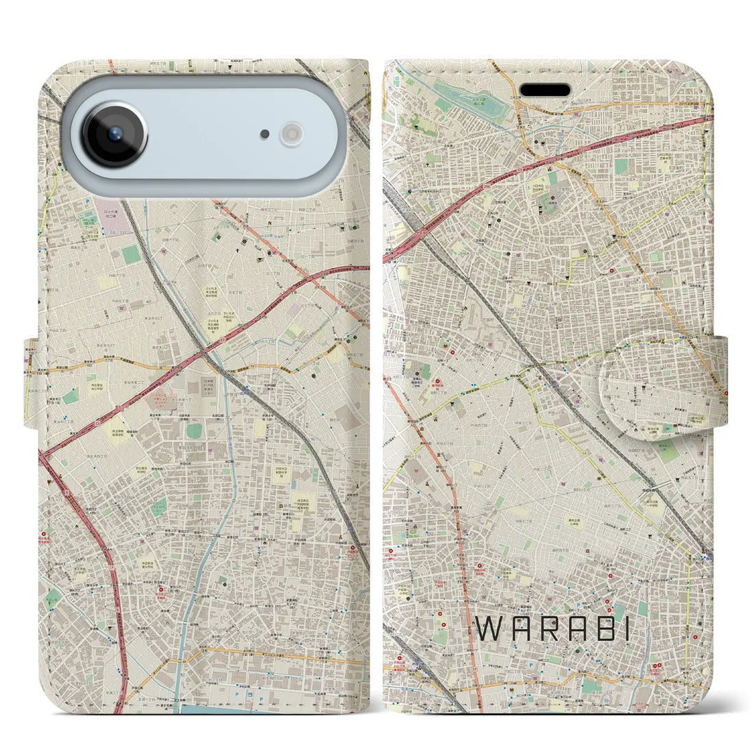 【蕨（埼玉県）】地図柄iPhoneケース（手帳タイプ）モノトーン・iPhone 17 Pro Max 用