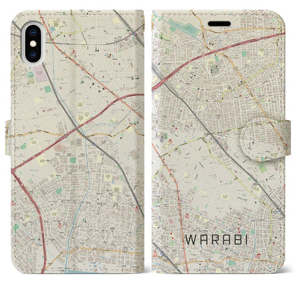 【蕨（埼玉県）】地図柄iPhoneケース（手帳タイプ）ナチュラル・iPhone XS Max 用