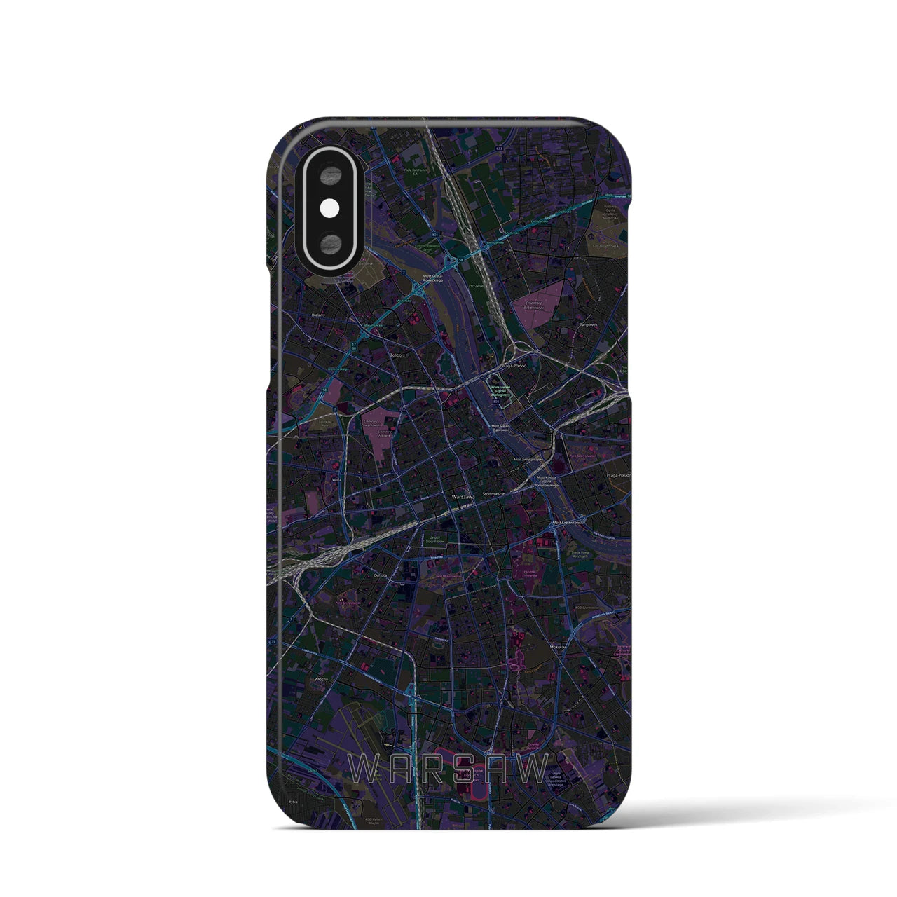 【ワルシャワ（ポーランド）】地図柄iPhoneケース（バックカバータイプ）ブラック・iPhone XS / X 用