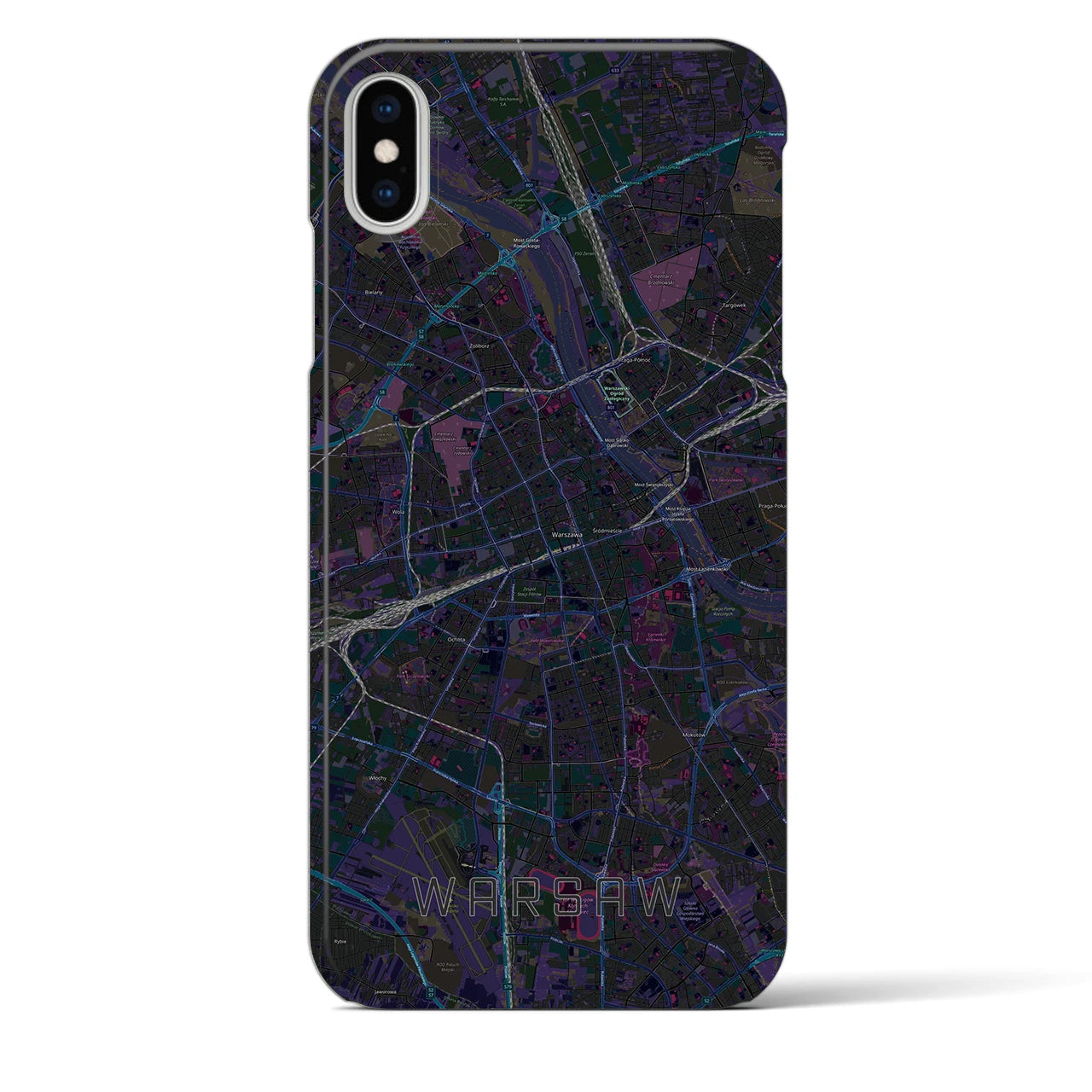 【ワルシャワ（ポーランド）】地図柄iPhoneケース（バックカバータイプ）ブラック・iPhone XS Max 用