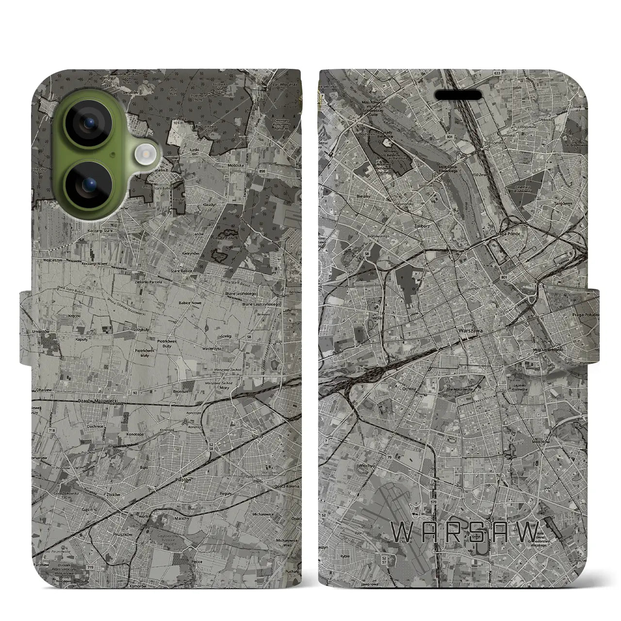 【ワルシャワ（ポーランド）】地図柄iPhoneケース（手帳タイプ）