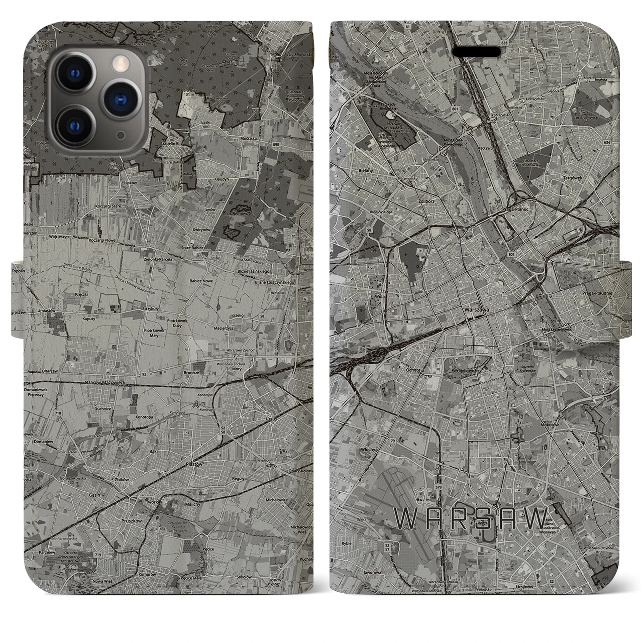 【ワルシャワ（ポーランド）】地図柄iPhoneケース（手帳タイプ）