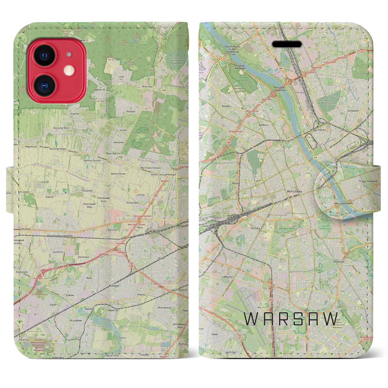 【ワルシャワ（ポーランド）】地図柄iPhoneケース（手帳タイプ）ナチュラル・iPhone 11 用