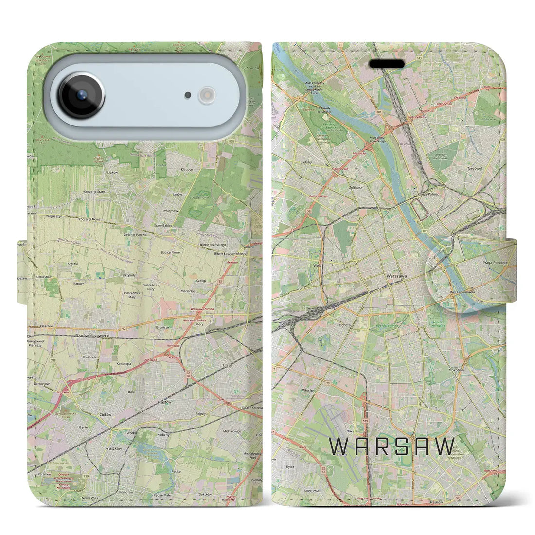 【ワルシャワ(ポーランド)】地図柄iPhoneケース(手帳タイプ)モノトーン・iPhone 17 Pro Max 用