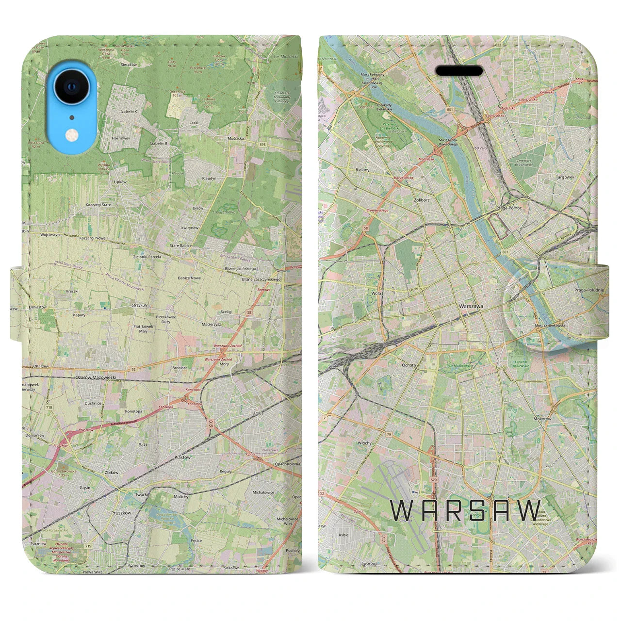 【ワルシャワ（ポーランド）】地図柄iPhoneケース（手帳タイプ）ナチュラル・iPhone XR 用