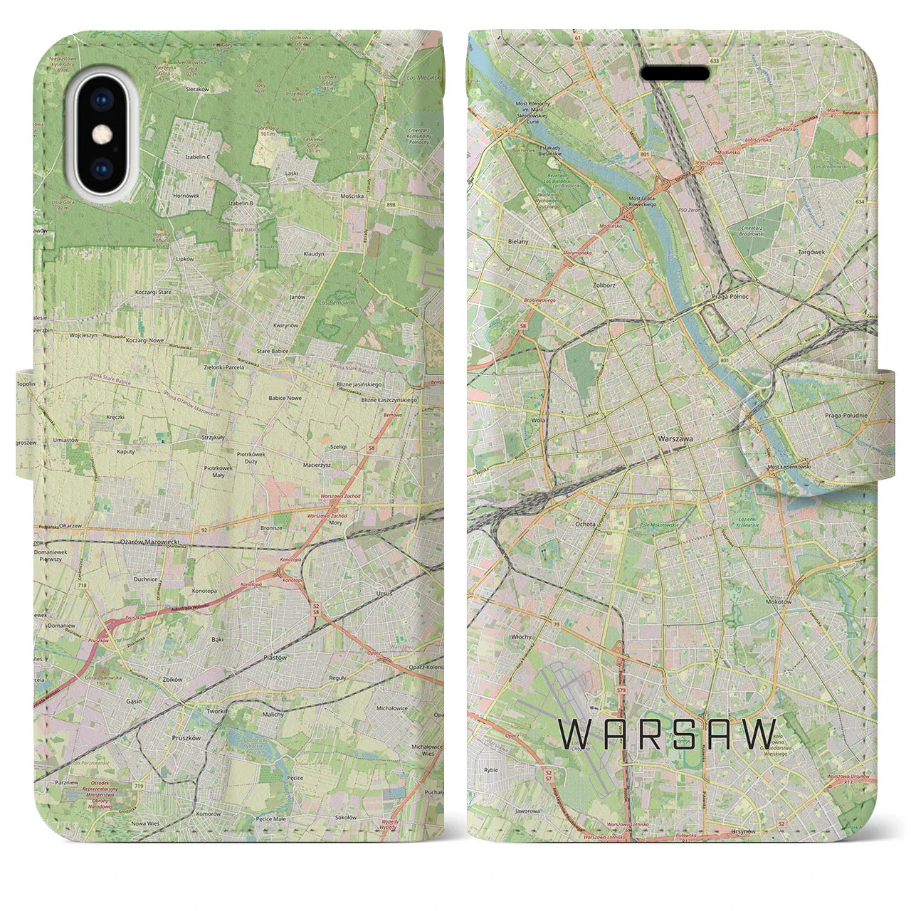 【ワルシャワ（ポーランド）】地図柄iPhoneケース（手帳タイプ）ナチュラル・iPhone XS Max 用