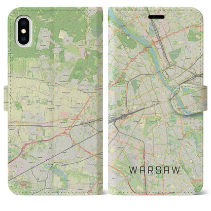 【ワルシャワ（ポーランド）】地図柄iPhoneケース（手帳タイプ）ナチュラル・iPhone XS Max 用