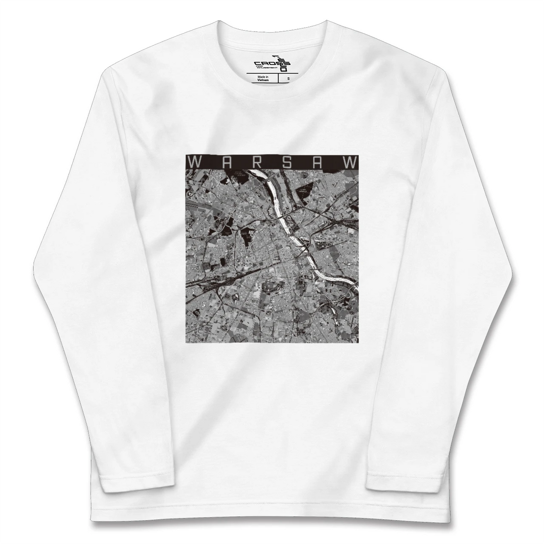 【ワルシャワ(ポーランド)】地図柄ロングスリーブTシャツ